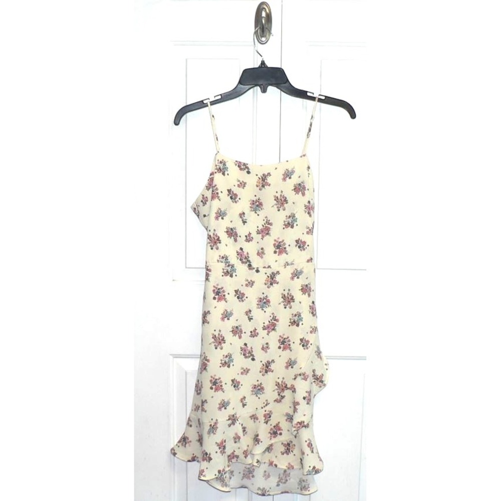 Monteau LA Womens Sleeveless Open Tie Back Tulip Hem Dress in Cream Floral Large